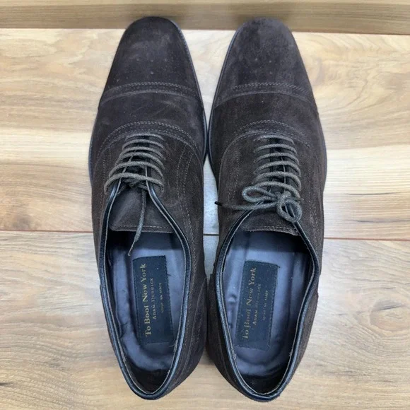 To Boot Adam Derrick Mens Dress Shoes Size 10.5 Dark Brown Suede Cap Toe - Picture 8 of 11